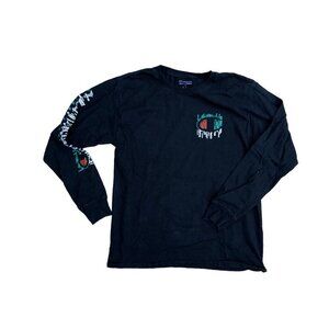 CHAMPION Logo Shirt Men's MEDIUM Top Long Sleeve Crew Neck Black Cotton​​​​​